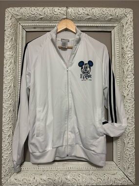 Epcot Mickey Ear Zip-Up Track Jacket - White with Black Stripes. Size M